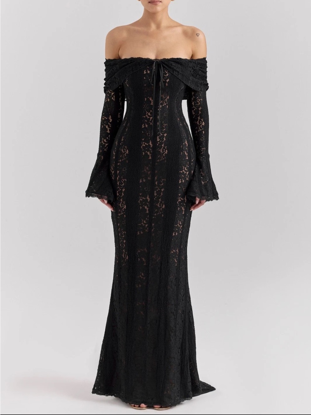 House of CB Belle Black Off-Shoulder Lace maxi dress